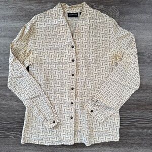 Vintage Liz Claiborne Cream and Brown Patterned Silk Blouse